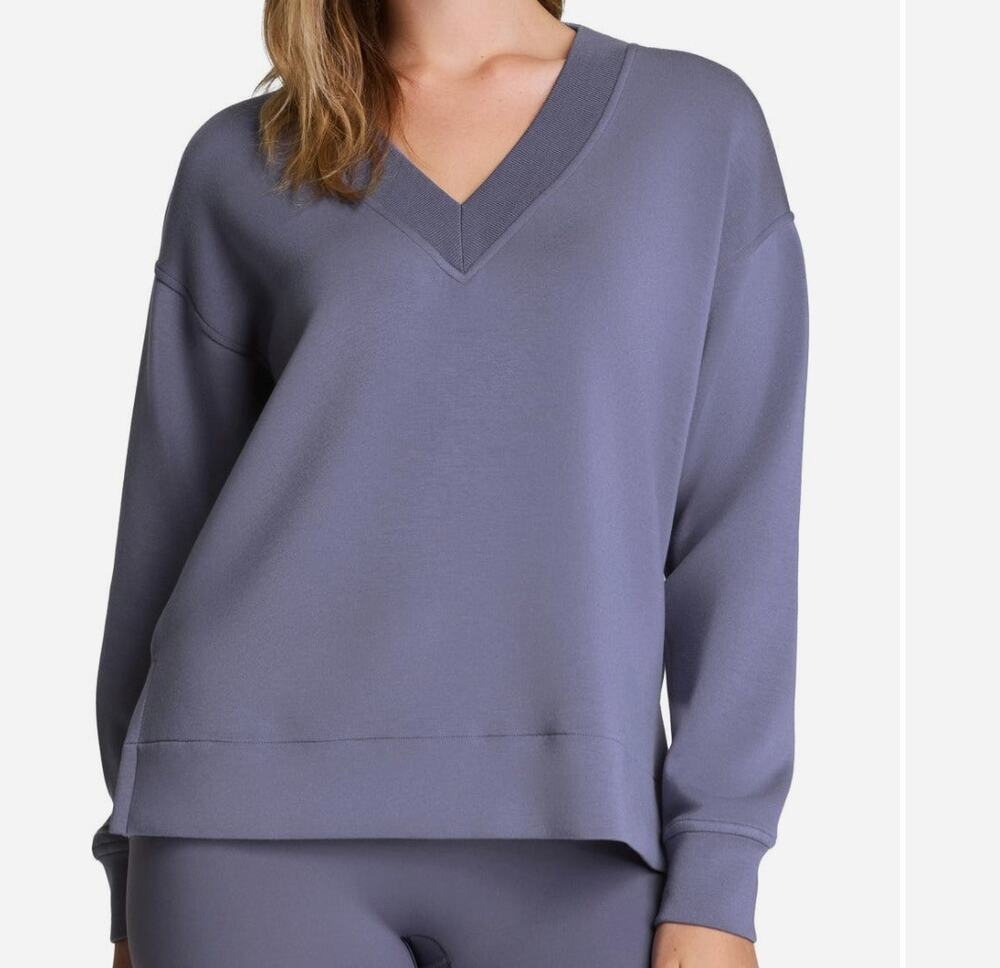 Spanx Air Essentials Brushed V-Neck Tunic Pullover NWT Sz M Purple Pewter